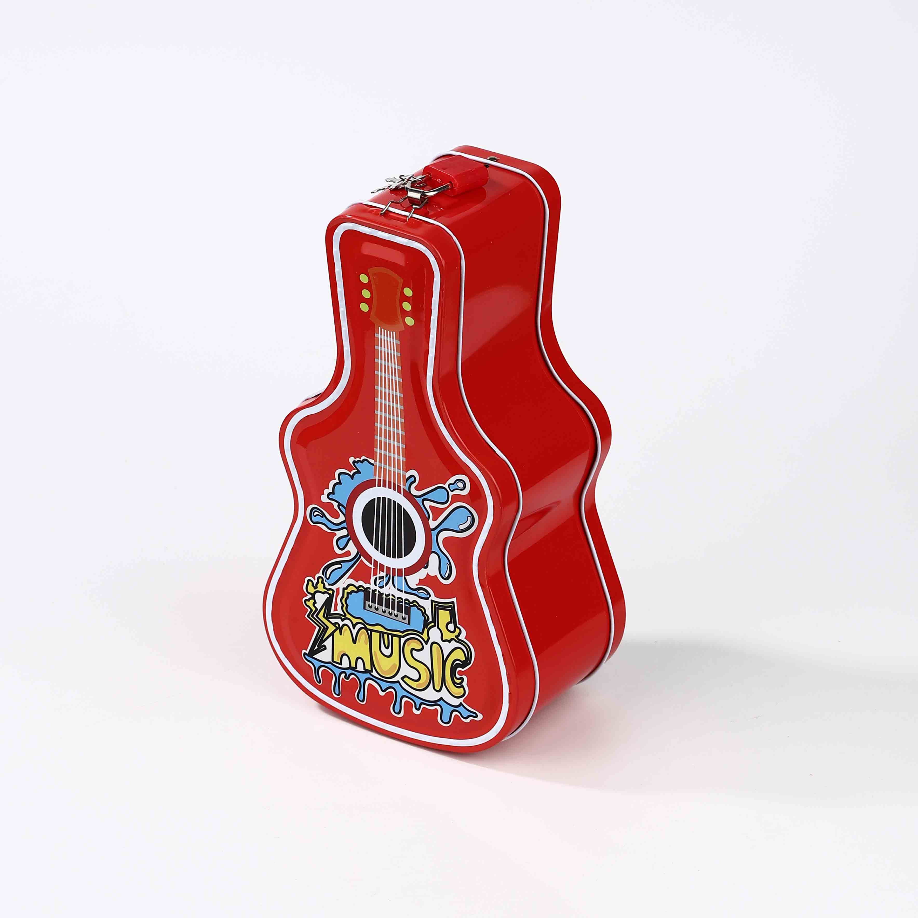 Guitar Irregular Shape Tin Box with Lock