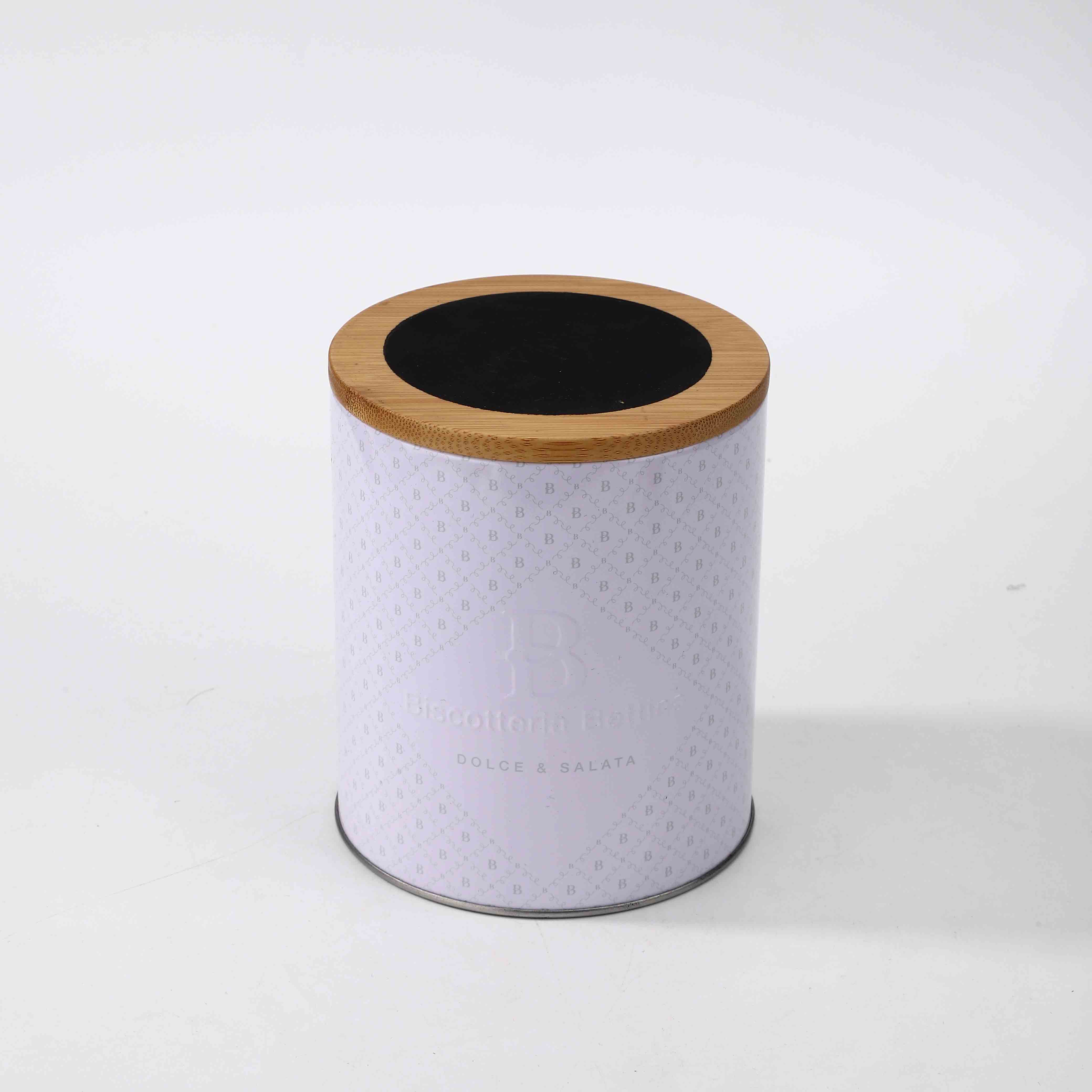 Bamboo Cover Round Shape Tin Box